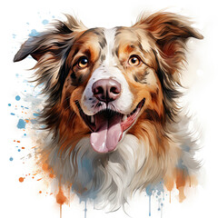 Wall Mural - watercolor Australian Shepherd clipart, Generative Ai