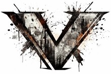 Letter V, Grunge Style, On White Background