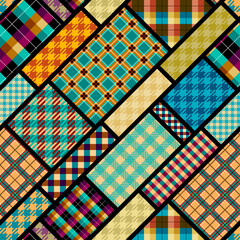 Fototapete - Textile patchwork plaid pattern. Seamless Vector image. Khaki colors.