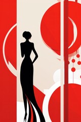 Sticker - A woman in a red dress standing on the edge of an abstract background, AI