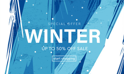 Wall Mural -  Winter Sale. 3d Modern Abstract Graphic Element for Shopping, Retail, Market. Background Patterns for Advertising, Web, Social Media, Poster, Banner, Cover. Special Offer of 50% Off.