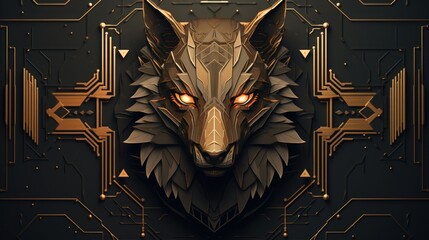 Wall Mural - the wolf is on a black background with an orange glow, ai