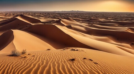 sunset in the desert, panoramic desert scene, sand in the desert, landscape in the desert