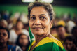 Eleitora brasileira em uma seção eleitoral votando.