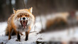 A portrait of an angry fox in a forest