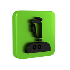 Wall Mural - Black Joystick for arcade machine icon isolated on transparent background. Joystick gamepad. Green square button.