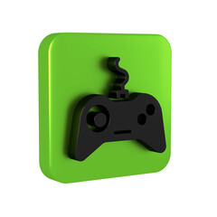 Wall Mural - Black Gamepad icon isolated on transparent background. Game controller. Green square button.