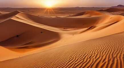 sunset in the desert, panoramic desert scene, sand in the desert, landscape in the desert