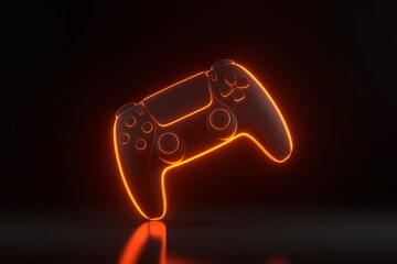 Wall Mural - Gamepad with bright glowing futuristic orange neon lights on black background. Joystick for video game. Game controller. 3D render illustration