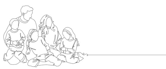 Wall Mural - Family on christmas holidays line art vector drawing, vector illustration design. Family Christmas celebration illustration.