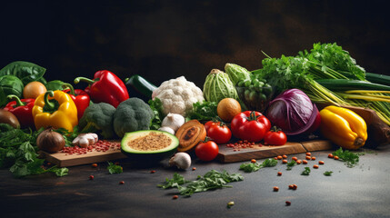 Wall Mural - Food background with assortment of fresh organic vegetables