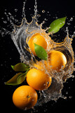Fototapeta Łazienka - Exotic fruits, oranges and Water splash.