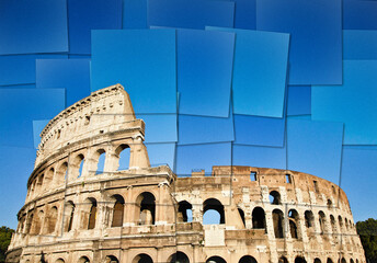 Wall Mural - Italy, Rome - Roman Colosseum with blue sky, the most famus Italian landmark.