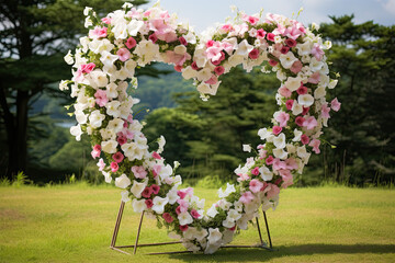 Wall Mural - Floral wedding arch in shape heart of flowers  in the garden 