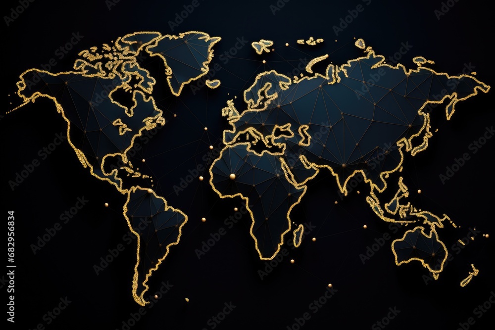Abstract world map with golden dots on dark background. Vector ...