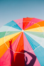 Colorful Beach Umbrella Under The Clear Blue Sky