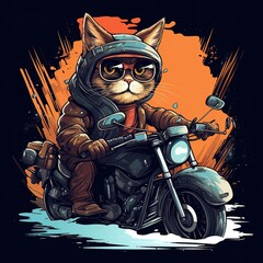 Cat driving a motorcycle in the summer