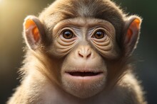 Cute Monkey Child Closeup Portrait. Ai Generative