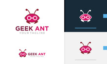 Logo Design Icon Symbol Abstract Geometric Red Ant Or Nerd Man With Antenna Wearing Eyeglass And Claw