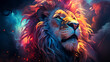 portrait of a Abstract neon art lion