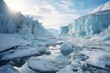 The alarming rate of glacier melt in polar regions, with dramatic scenes of ice loss, calving, and the transformation of once-frozen landscapes