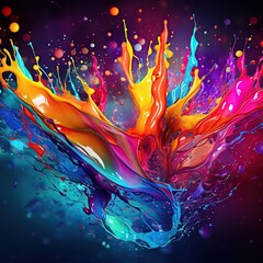 close up view of a colourful paint splash AI generated