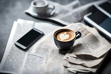 Cup Of Coffee And Newspaper