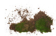 Dirt and green moss isolated on white, top view, clipping path  