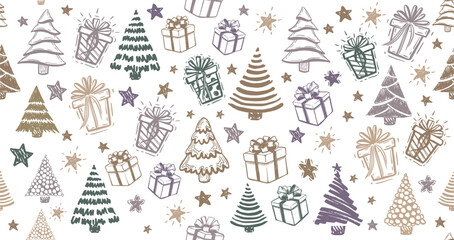 Wall Mural - christmas tree, new year set, hand drawn illustrations. vector.