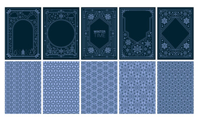 Wall Mural - luxury christmas invitation card art deco design vector. christmas seamless textures blue background
