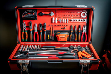 A plumber's toolbox featuring an assortment of pliers.