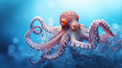 Wall Mural -  a close up of an octopus swimming in a body of water with bubbles on the bottom of the ocean floor.