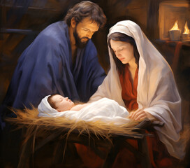 Wall Mural - Mary, Joseph and the baby Jesus, Son of God, Christmas story, Christmas night