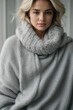 © Elena - Portrait of a girl in winter in a warm woolen pullover in gray. woolen izvelia