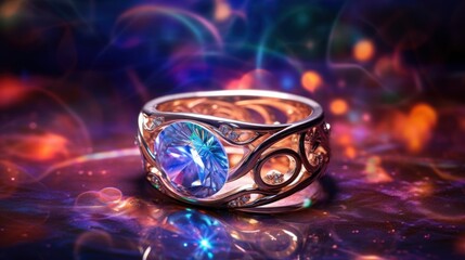 Wall Mural -  a close up of a ring with a blue stone in the middle of the ring, on a colorful background.