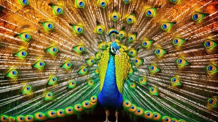 Canvas Print -  a close up of a peacock with it's feathers spread out and it's tail feathers spread out.