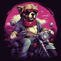 Wall Mural - Dog driving a motorcycle in the summer