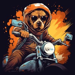 Wall Mural - Dog driving a motorcycle in the summer