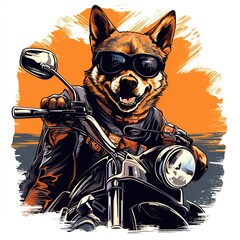 Wall Mural - Dog driving a motorcycle in the summer