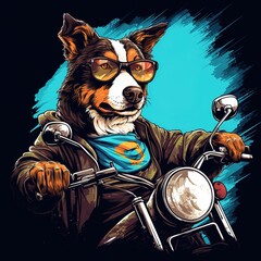 Wall Mural - Dog driving a motorcycle in the summer