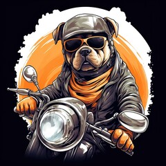 Wall Mural - Dog driving a motorcycle in the summer