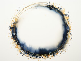 Wall Mural -  random  gold circles frame with navy blue watercolor paint  random abstract  with  droplets splashed around 