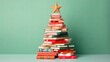 © don't panic ;) - Christmas tree made from books. Alternative Christmas tree. AI generated illustration
