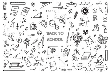 background of school icons in doodle style. school education. back to school doodle drawing. vector 