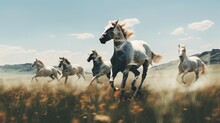 A Herd Of Wild Horses Galloped Across The Wide Meadow Ai Generated Art