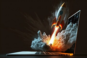 Wall Mural - Rocket coming out of a laptop screen