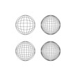 © Felizabeth - Set of abstract linear balls. Globe earth, disco ball. Vector outline illustration. Geometry grid spheres. Abstract futurism wireframe