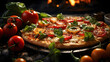 Tasty vegetarian pizza with tomato, mozzarella cheese and fresh oregano. Homemade pizza with natural ingredients.
