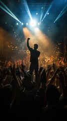 Wall Mural - professional dancer performing on stage, surrounded by a mesmerized crowd and pulsing beats