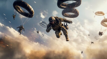 Wall Mural - Parachutist flying in the sky. Patriotism Concept. Military Concept.